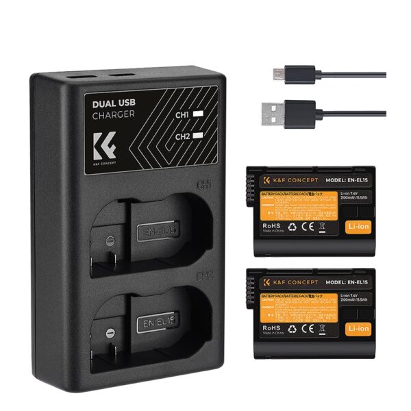 Kit Dual Baterías + Cargador EN-EL15 K&F Concept