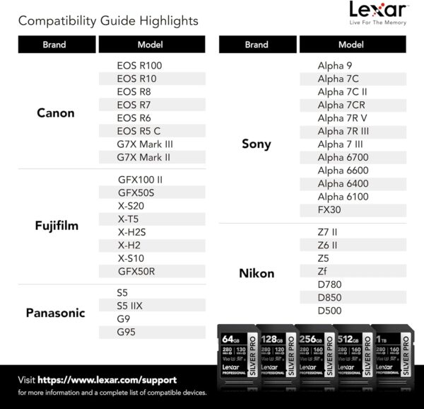 Memoria SDXC Lexar Silver Pro 128Gb Clase 10 V60