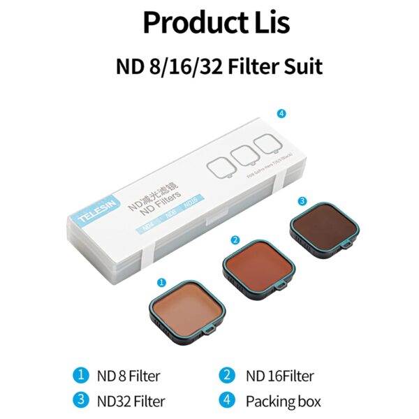 Kit Filtros ND8/16/32 GoPro Hero 5/6/7 Telesin