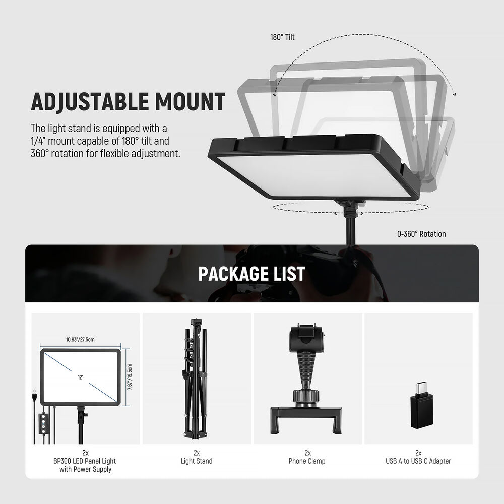 Kit-Dual-Panel-LED-Neewer-BP300-8 Kit Dual Panel LED Neewer BP300
