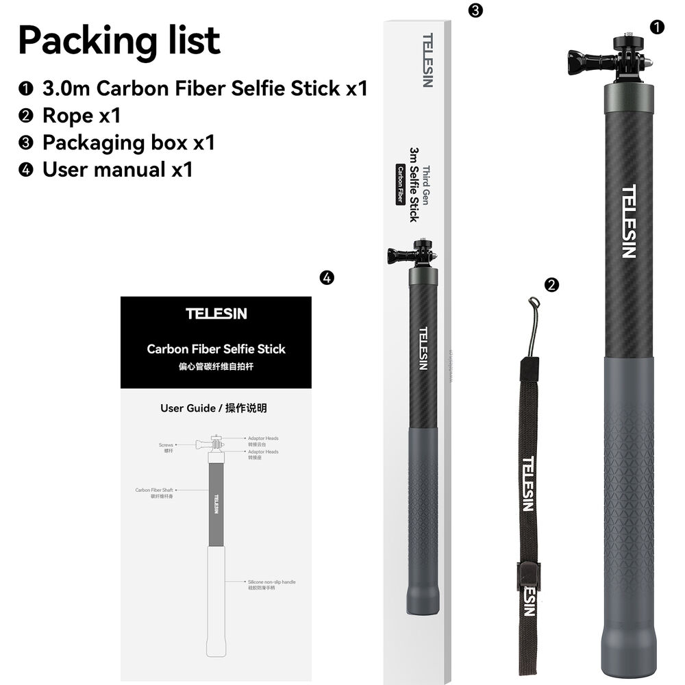 Selfie-Stick-Carbon-Fiber-3m-Telesin-GP-MNP-300-3-10 Selfie Stick Carbon Fiber 3m Telesin GP-MNP-300-3